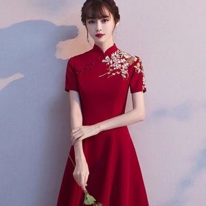 Cheongsam / Qipao embroidered A-line dress